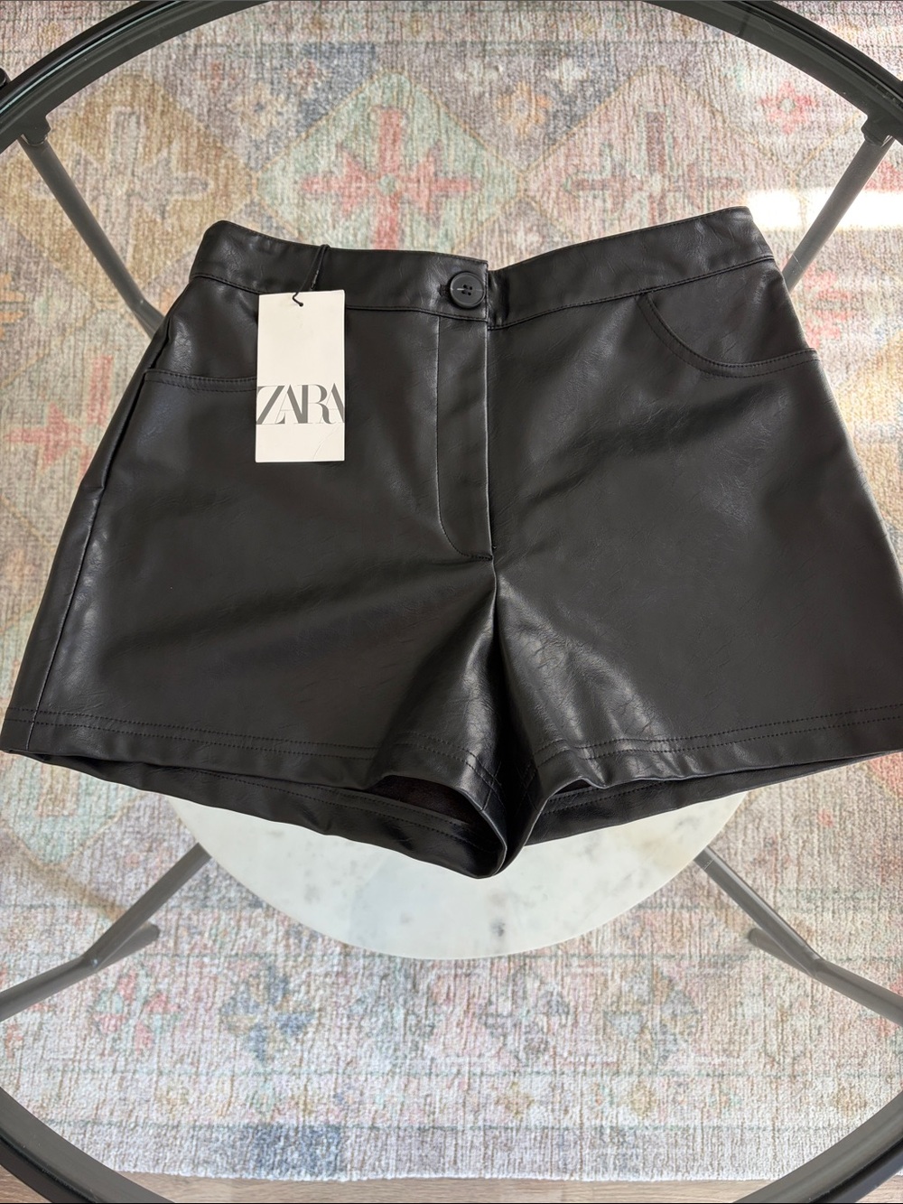 Zara Black Faux Leather High Waist Shorts Size M